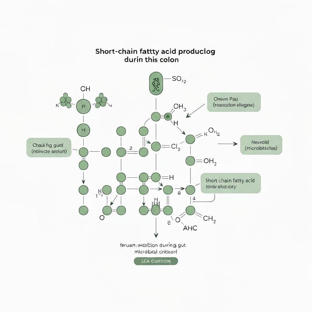 Diagram showing SCFA production and fermentation pathways in the colon